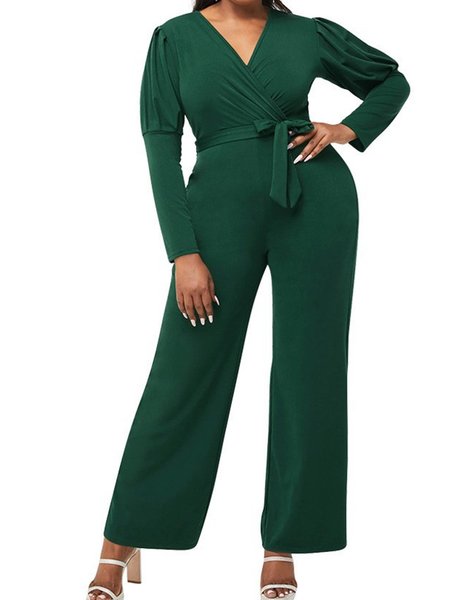 Regolare In forma Scollo a V Pezzi interi, Verde, Jumpsuits