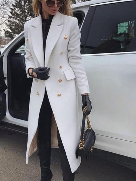 

Long sleeve Solid Lapel Elegant Outerwear, White, Coats
