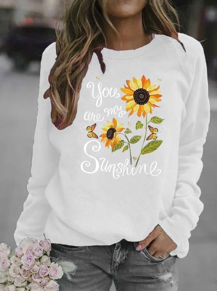 

Vintage Girasole Lettera Stampato Maniche Lunghe Girocollo Casuale Top, Bianco, Hoodies & Sweatshirts