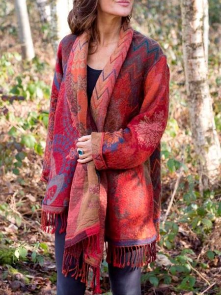 

Casual Loosen Tribal Long Sleeve Cardigan, Red, Outerwear