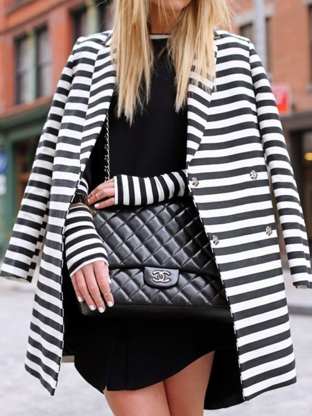 

Fall Loosen Striped Lapel Work Formal Mid-weight Non-Stretch Outerwear, Stripe, Blazers