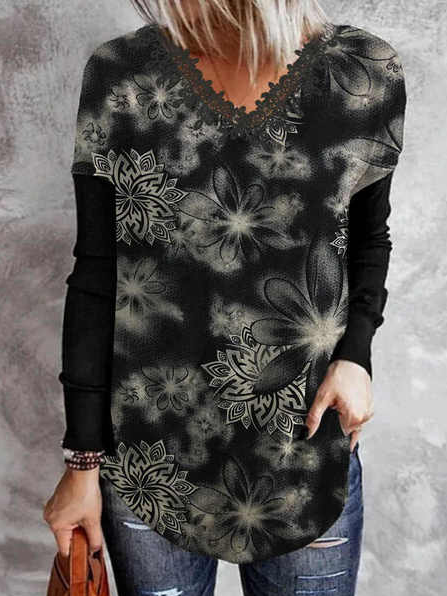 

Casual V Neck Cotton Blends Shirts & Tops, Black, Tunics