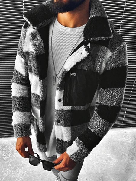 

Checked/Plaid Long Sleeve Street Hooded Outerwear, Black, Outerwear