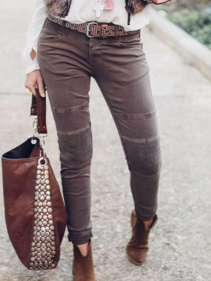 

Solid Long Vintage Plus Size Pocket Button Denim & Jeans, Deep brown, Pants