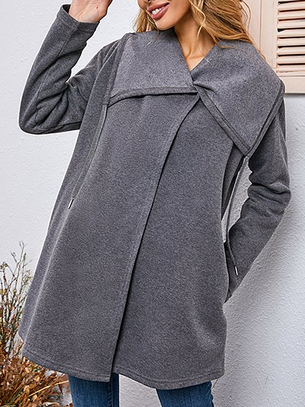 

Loosen Lapel Plain Outerwear Dark grey large lapel fleece cardigan, Deep gray, Cardigans