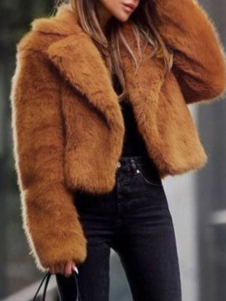 Long Sleeve Loosen Daily Solid Outerwear, Orange, Coats