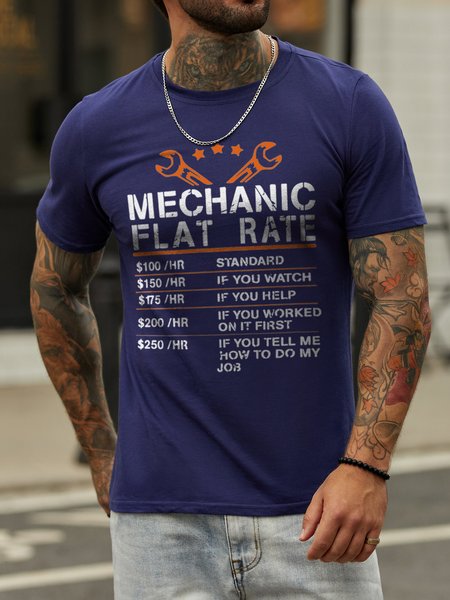 

Mechanic Hourly Rate Crew Neck Casual Letter T-shirt, Deep blue, T-shirts