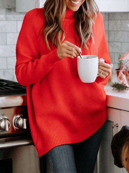 

Casual Plain Off Shoulder Loosen Sweater, Red, Sweaters & Cardigans