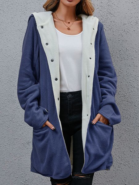 

Hooded Simple Outerwear, Deep blue, Outerwear