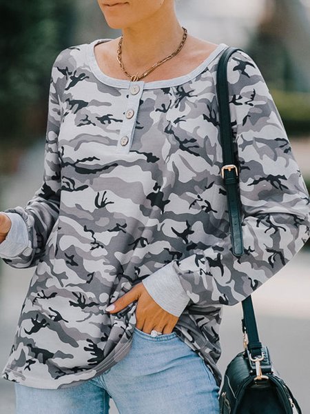 

Gray Camo Loosen Casual Shirts & Tops, Tops