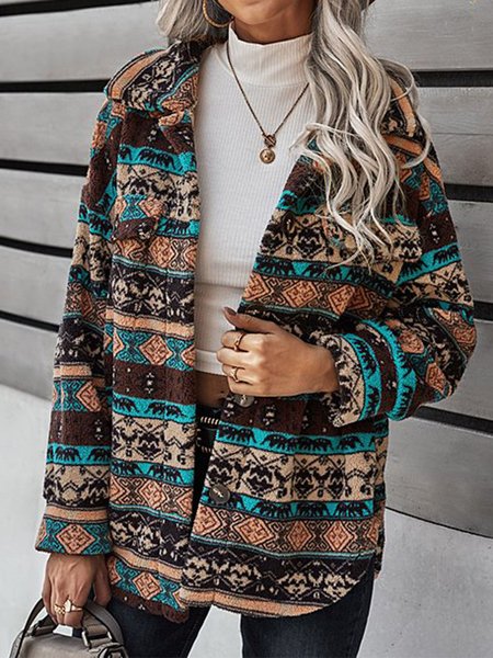 

Lapel Ethnic Cotton Blends Outerwear, Multicolor, Outerwear