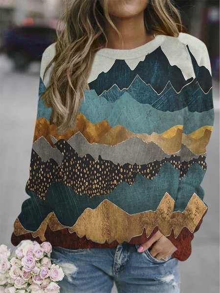 

Abstract Landscape Women's Crew Neck Casual Sweatshirts, As picture, Hoodies&Sweatshirts