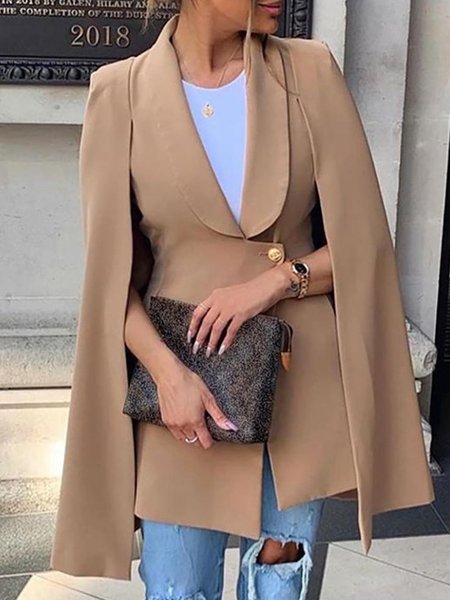 

Lapel Regular Fit Plain Outerwear, Khaki, Blazers