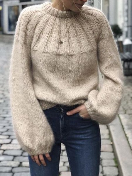 

Long Sleeve Daily Loosen Sweater, Light camel, Pullovers