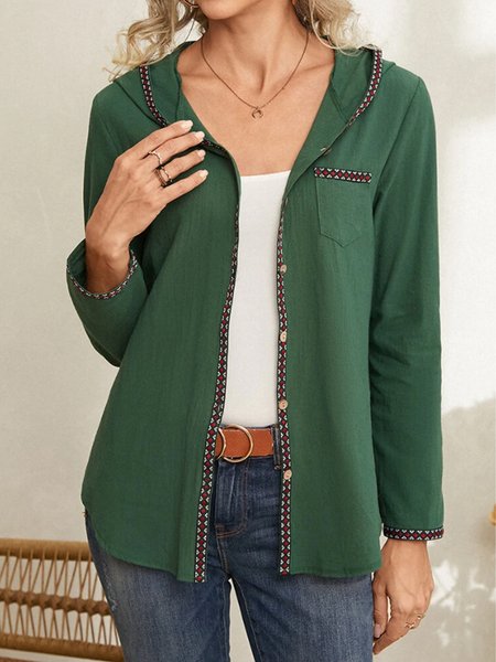 

Casual Elegant Loosen Hooded Sporty Outerwear, Green, Outerwear