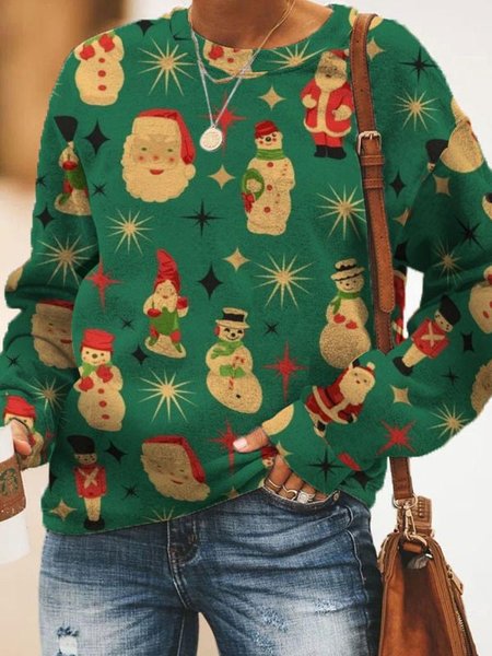 

Christmas Cartoon Crew Neck Casual Sweatshirt, Green, Hoodies & Sweatshirts
