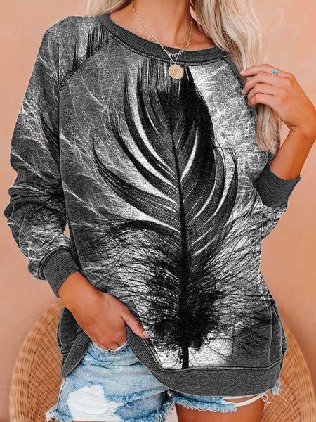 

Shirt Sleeve Feather Sweatshirt, Black-white, Hoodies & Sweatshirts