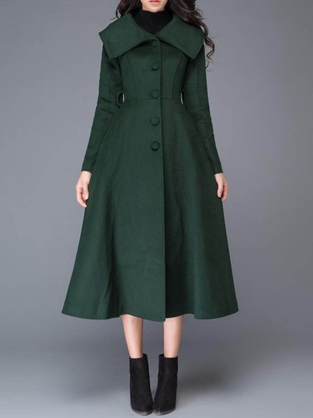 

Regular Fit Plain Lapel Long Sleeve Outerwear, Green, Coats