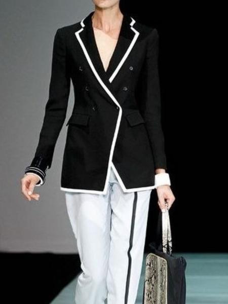 

Fall Color Block Work Formal Mid-weight Non-Stretch Outerwear, Black, Blazers