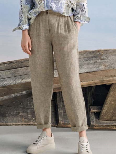 

ashion Solid Color Cotton And Linen Ladies Casual Pants, Khaki, Pants