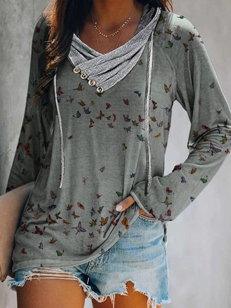 

Casual Hooded Butterfly Shirts & Tops, Gray, Tops