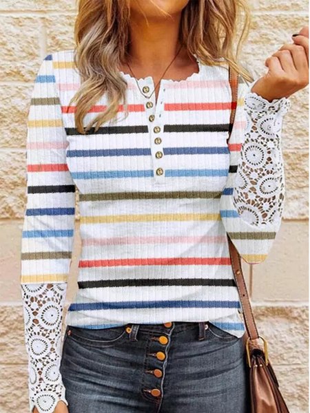 

Casual Crew Neck Striped Long Sleeve Tops, Multicolor, Knitwear & Sweaters