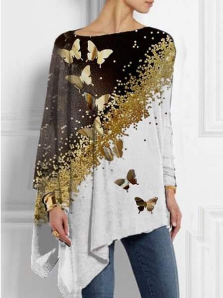 

Elegant Long Sleeve Printed Top, As picture, Blouses and Shirts