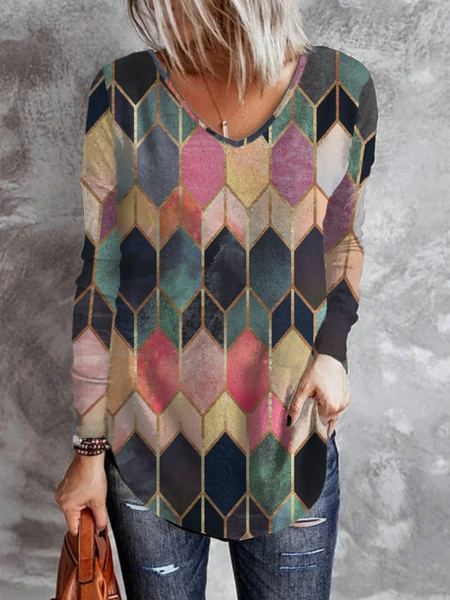 

Plus size Casual Geometric Printed T-shirt, Multicolor, T-Shirts