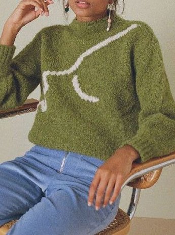 

Casual Zigzag Regular Fit Sweater, Green, Sweaters & Cardigans