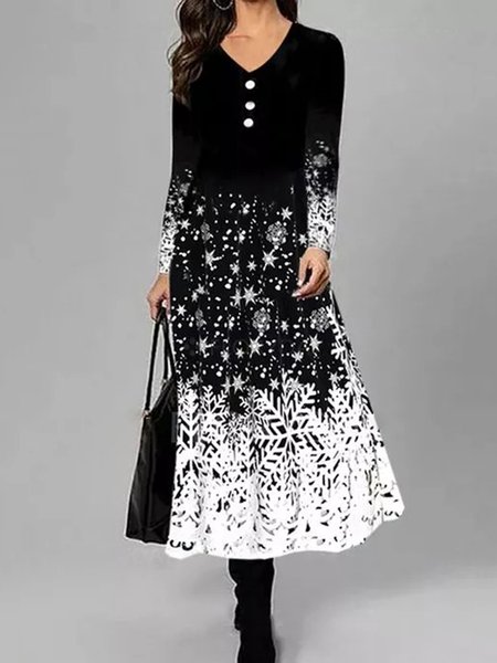 

Black Floral Printed V Neck Casual Maxi Dresses, Maxi Dresses