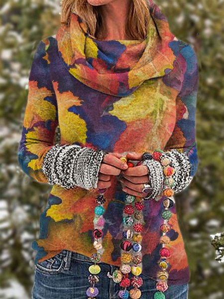 

Casual Long Sleeve Printed Top, Multicolor, Tops
