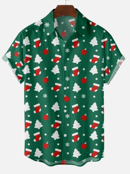 

Christmas Casual Shirt Collar Shirts & Tops, Green, Shirts