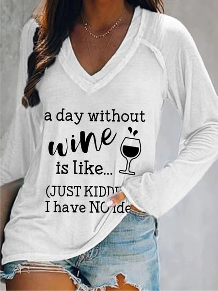 

Casual Long Sleeve V Neck Plus Size Printed Tops T-shirts, White, T-Shirts