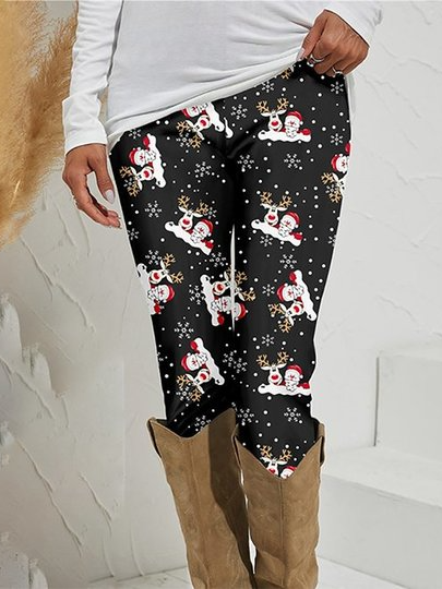 

Cotton Blends Christmas Snowman Pants, Black, leggings