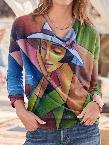 

Casual Long Sleeve Printed Tops, Multicolor, Tops