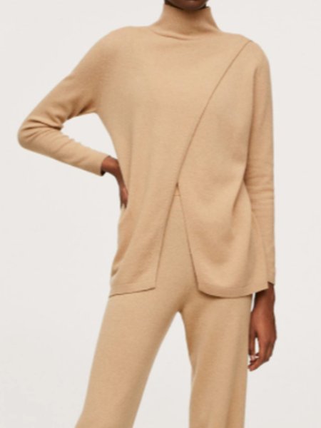 

Casual Solid Slit Sweater, As picture, Pullovers