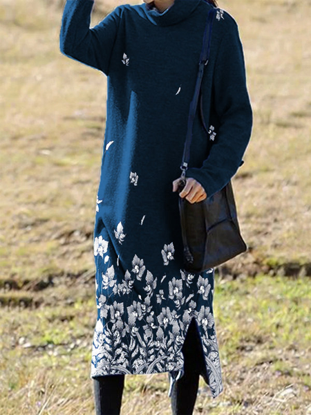 

Cotton Blends Casual Loosen Dresses, Navyblue, Midi Dresses