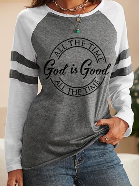 

Casual Loosen Letter T-shirt, Gray, T-Shirts