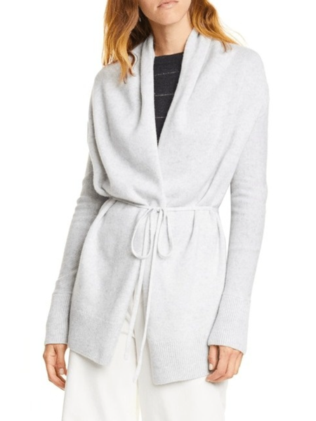 

Fall V neck Simple Loosen High Stretch Long sleeve Outerwear, Light gray, Tops