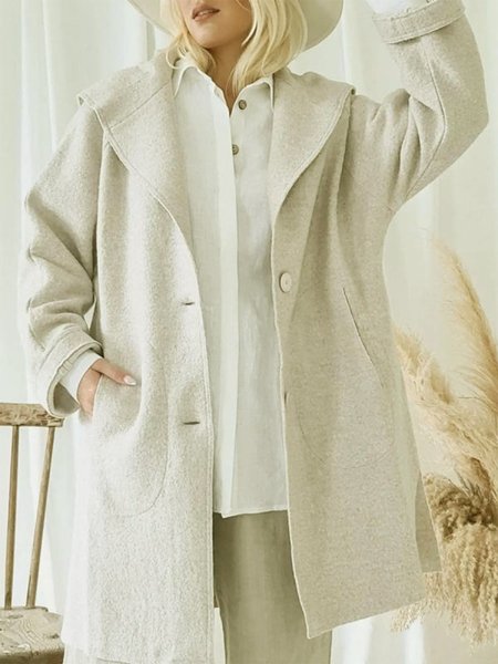 

Hooded Cloth Blended Plain Outerwear, As picture, Coats