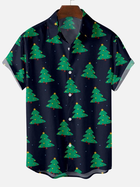 

Christmas Trees Short Sleeve Casual Shirts & Tops, Deep blue, Shirts
