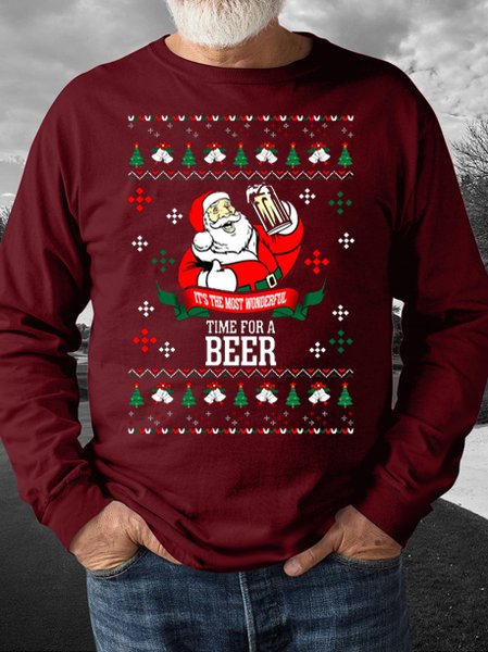 

Christmas print round neck long-sleeved sweatshirt, Red, Hoodies&Sweatshirts