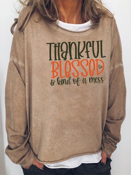 

Thankful Blessed And Kind Of A Mess Sweatshirt, Khaki, Hoodies&Sweatshirts