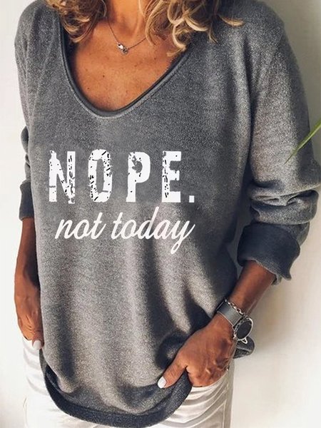 

Crew Neck Letter Long Sleeve Casual Shirts & Tops, Gray, T-Shirts