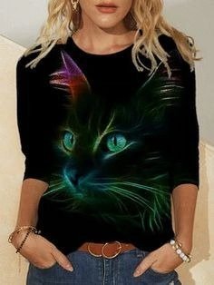 

Casual Round Neck Shirts & Tops, Black, Tops