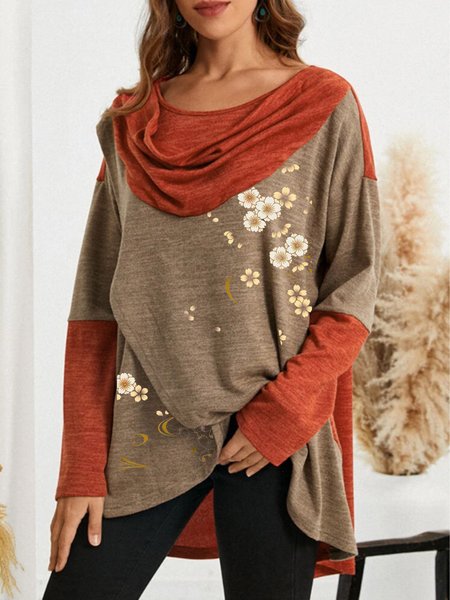 

Floral Casual Elegant Cowl Neck Tops, Multicolor, Tunics