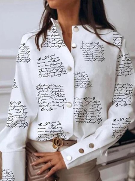 

Collarless Simple Letter Shirts & Tops, White, Shirts & Blouses