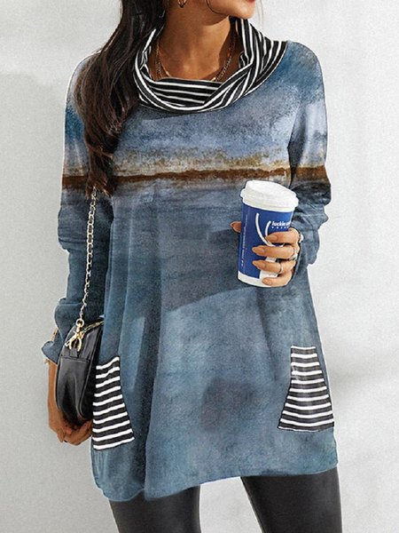 

Raglan Sleeve Cotton Pockets Shirts & Tops, Blue, Tops