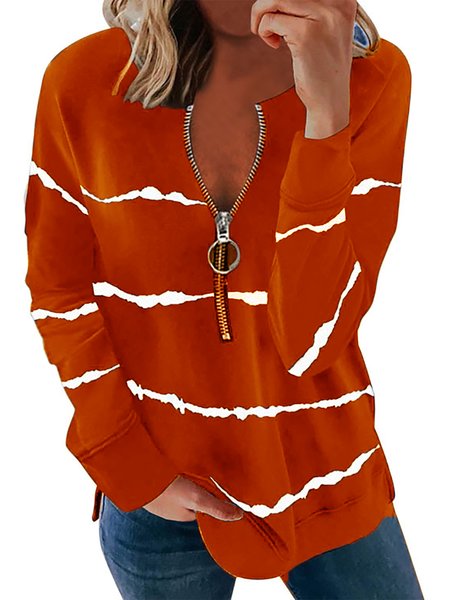 

Casual Long Sleeves Stripes Tops, Orange red, Hoodies & Sweatshirts