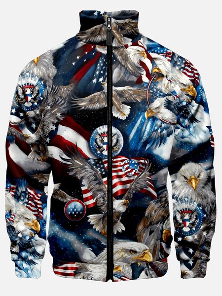 

Eagle Old Glory Stand Collar Long Sleeve Jackets, Navy blue, Jackets & Coats